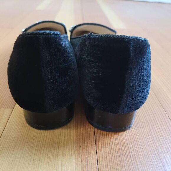 Adrienne Vittadini 7M black velvet pointed toe loafer mules gem details on toe - Picture 7 of 11